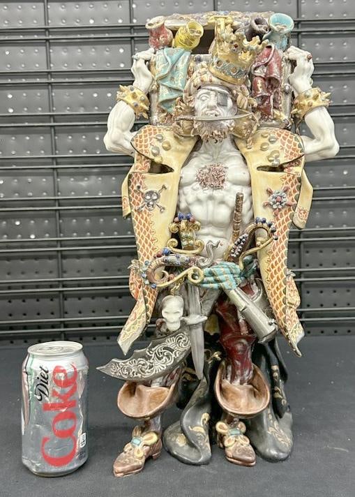 Eugenio Pattarino Pirate Barbotine porcelain figure, Italy, label intact on base as pictured, nice (1 of 4)