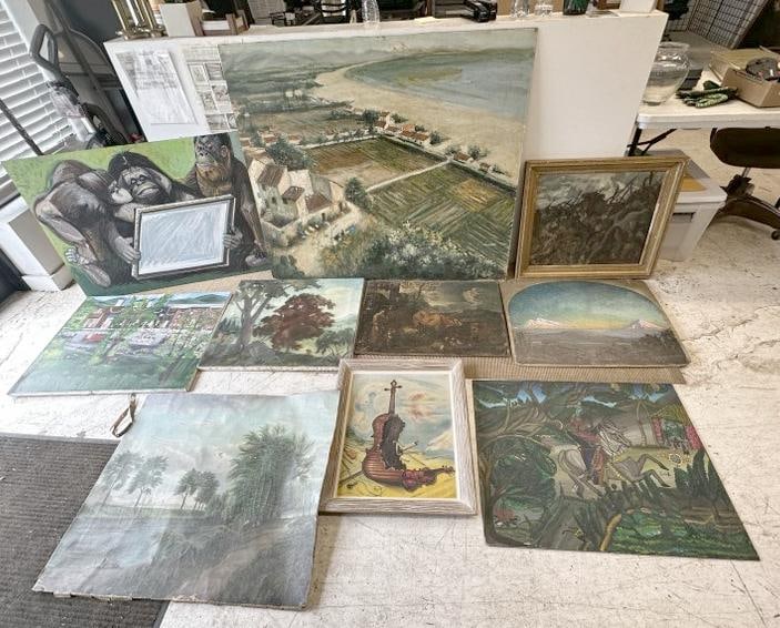 (10) paintings including landscapes, some earlier than others, some laid on board, good lot for a (1 of 12)