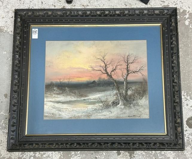 William Henry Chandler (1854-1928 ) Winter pastel landscape, nice overall condition, framed and (1 of 3)