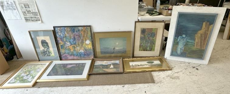 (9) framed watercolors and pastels from the estate, nice overall condition, good mix, good lot for a (1 of 10)
