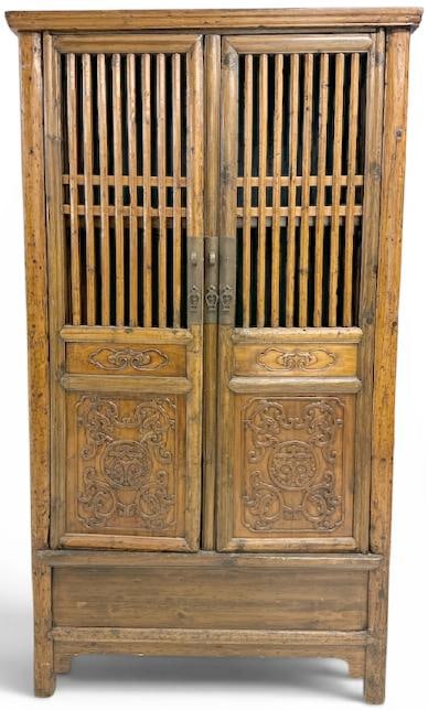 Chinese hardwood lattice cabinet, with shelves and two drawers inside, nice overall condition, (1 of 4)