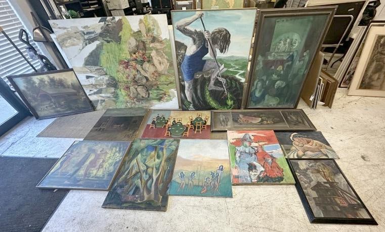 (13) oil painting lot, some on canvas, some on board, some signed some not, some in better condition (1 of 13)
