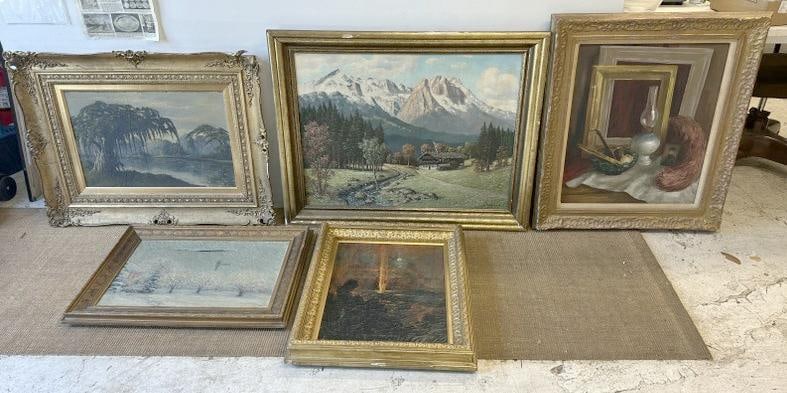 (5) old oil paintings, all framed, nice overall condition ( the Oscar Carllson o/c landscape has a (1 of 10)