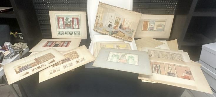 Quantity of ( RUDOLPH BLOOMBERG ) of room interiors circa 1930's, some color and some black & (1 of 13)