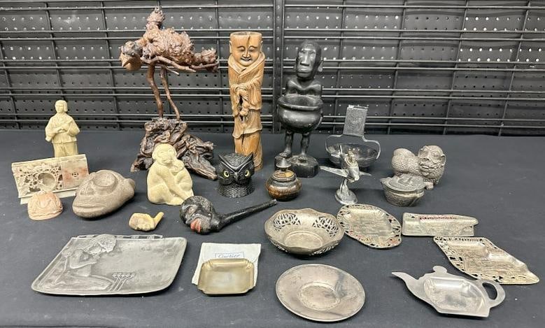 Interesting mixed lot from Hudson Valley home to include wooden wares, stone wares, a few small (1 of 15)