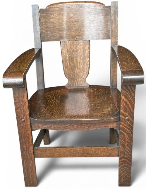 Mission oak quarter sewn oak armchair, nice finish, structurally sound, from fine estate in the (1 of 1)