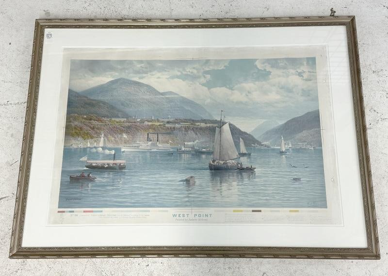 RAPHAEL TUCK large color print of ( WEST POINT ), from painting by Andrew Melrose, nice overall: RAPHAEL TUCK large color print of ( WEST POINT ), from painting by Andrew Melrose, nice overall condition, hung in nice home in Hudson Valley. Published 1887, print measures 26" x 37.5", the contempor