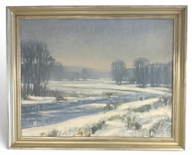 Robert Schneider ( B 1956 ) large o/c Hudson Valley landscape, titled( DECEMBER MEADOWS 1994 ), From (1 of 7)