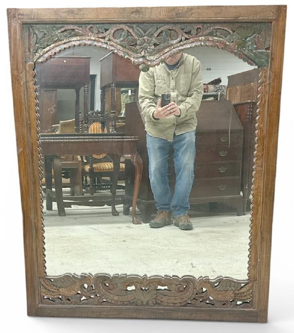 Large carved decorative mirror, from local Hudson Valley home, polychromed trim, nice overall (1 of 4)