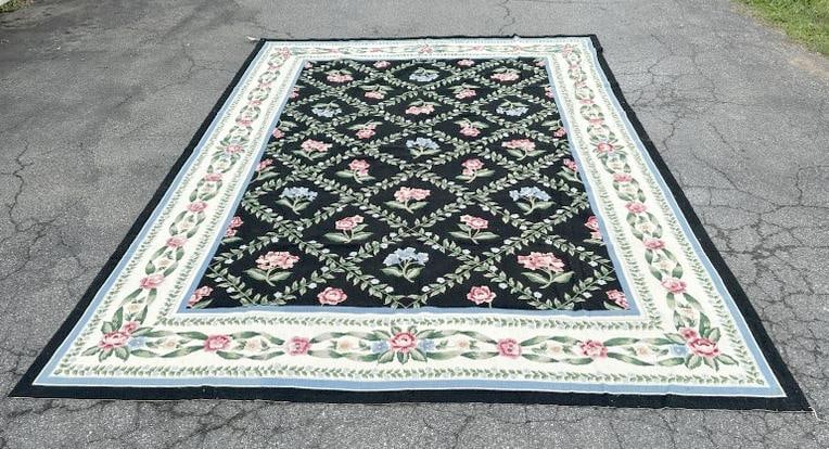 Nice needlepoint roomsize handmade rug, clean, nice overall condition, measures 141.5" x 105". (1 of 3)