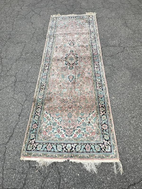 Silk handmade oriental runner, from local Hudson Valley home ( has a few spots on edge in one area (1 of 3)