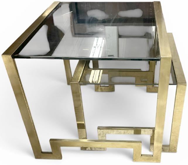 Wonderful MCM metal nest of two smoked glass stands, nice overall condition, from nice home in (1 of 1)