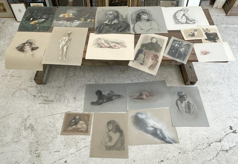 Stan Phillips portfolio of nude drawings, (1) o/b and a signed print, just as we found them?...This (1 of 8)