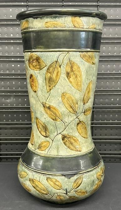 ROYAL DOULTON stoneware cane umbrella holder with leaf pattern, signed on bottom from Boston, Mass. (1 of 4)