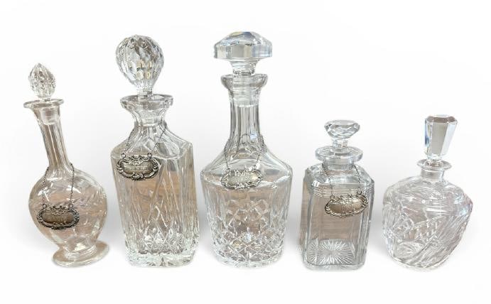 (5) decanters and bottles with stoppers ( one stopper not original to decanter ), nice overall (1 of 5)
