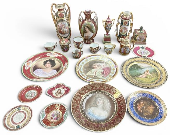 Estate lot Royal Vienna and related porcelains, most all with portraits, nice overall estate (1 of 5)