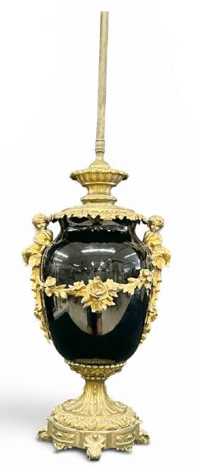 Fabulous French LOUIS XVI bronze mounted table lamp with cherubs on the handles, ( the center trim (1 of 9)
