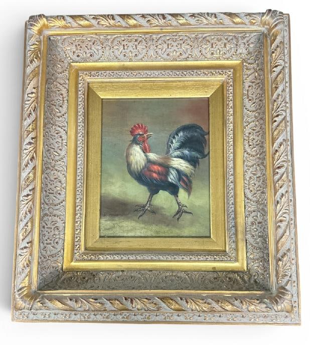 Contemporary decorative o/c painting of a Rooster, signed ( K. ANDERSON ), in nice decorative frame, (1 of 4)
