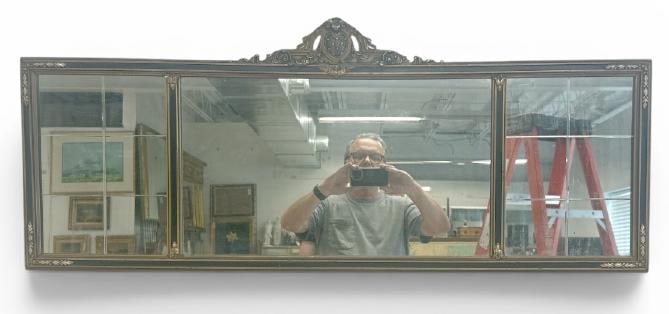 Decorative 1920's long mirror, from estate in Hudson Valley, nice overall condition, with top crest (1 of 2)