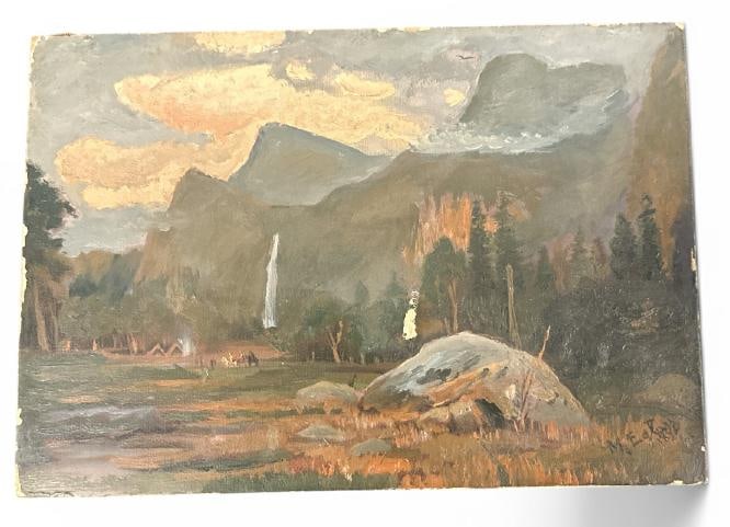Max Eglau ( 1825-1896 ) impressionist landscape with people on horseback and mountains in (1 of 3)