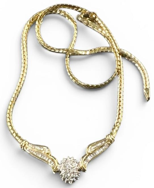 18K diamond pendant necklcase from fine Woodstock, N.Y. estate, chain measures 16.25" long, weight: 18K diamond pendant necklcase from fine Woodstock, N.Y. estate, chain measures 16.25" long, weight is 10.1 pennyweights.