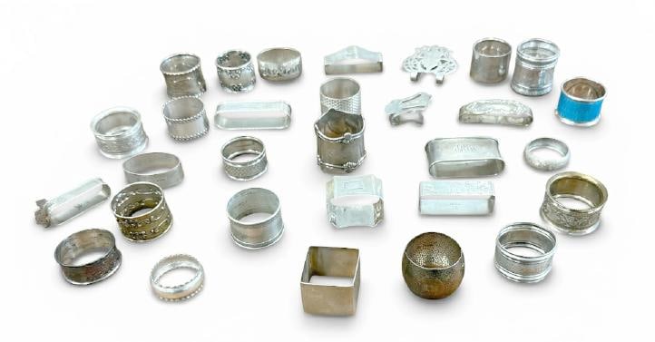 (30) sterling silver older napkin rings, from local estate collection, some unusual forms, total (1 of 6)