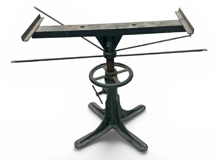 Industrial iron base adjustable table base, as you see it, it measures 29" high x ( 30" x 12" the (1 of 1)