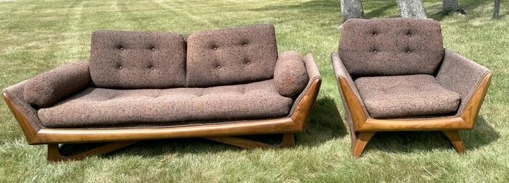 Wonderful Adrian Pearsall Mid Century Modern loveseat & armchair, from fine Hudson Valley estate,: Wonderful Adrian Pearsall Mid Century Modern loveseat & armchair, from fine Hudson Valley estate, very clean, structurally sound, and wood frames are in woderful condition and patina. Has original per