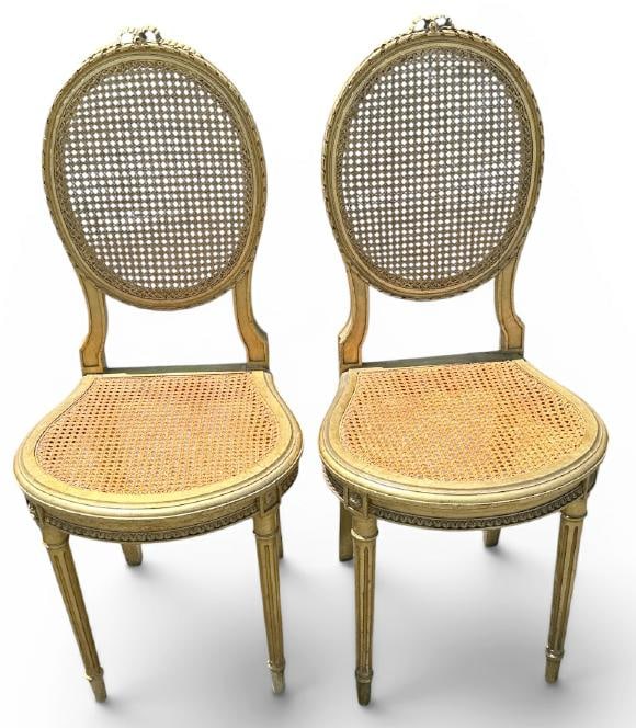 Pair LOUIS XVI gilt caned back & seat side chairs, from fine home in Hudson Valley, structurally (1 of 2)
