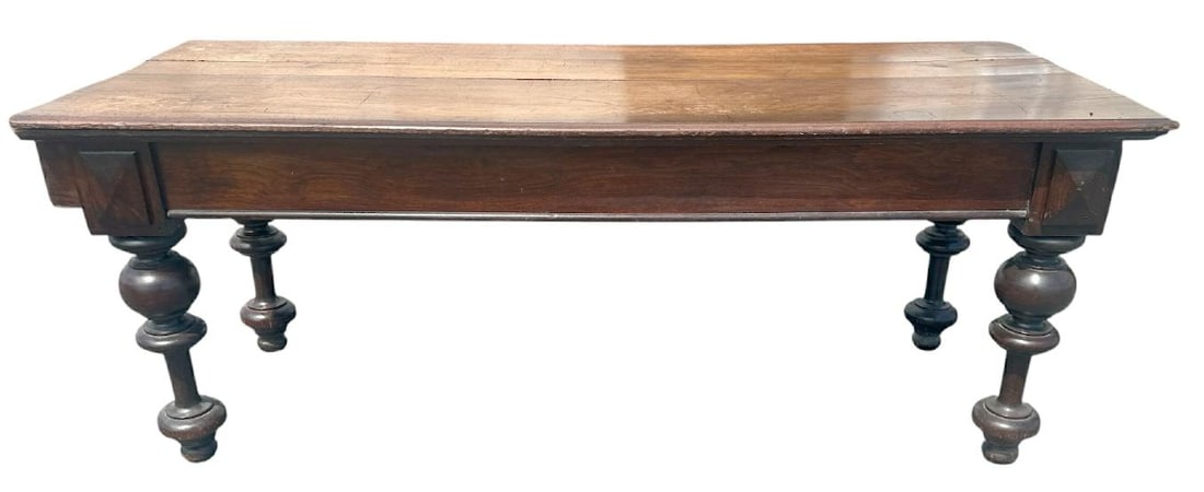 Wonderful 19th c walnut work table or farm table with fabulous turned legs, old finish, some age (1 of 6)