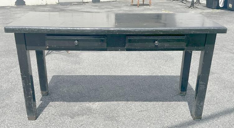 Circa 1910 (2) drawer library table painted black, structurally sound, was used in library in nice (1 of 2)