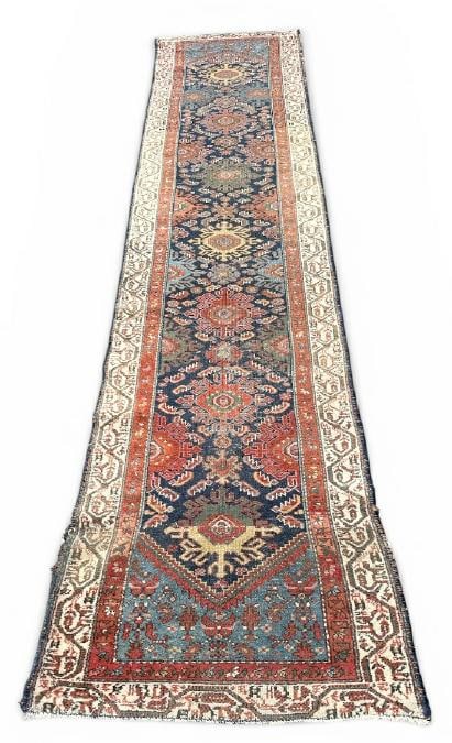 Old estate wool handmade oriental runner ( with replaced patch of another rug at one end, with (1 of 2)