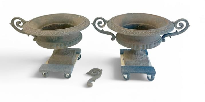 Pair wonderful cast iron urns with handles from local fine homes garden (1 of 2)