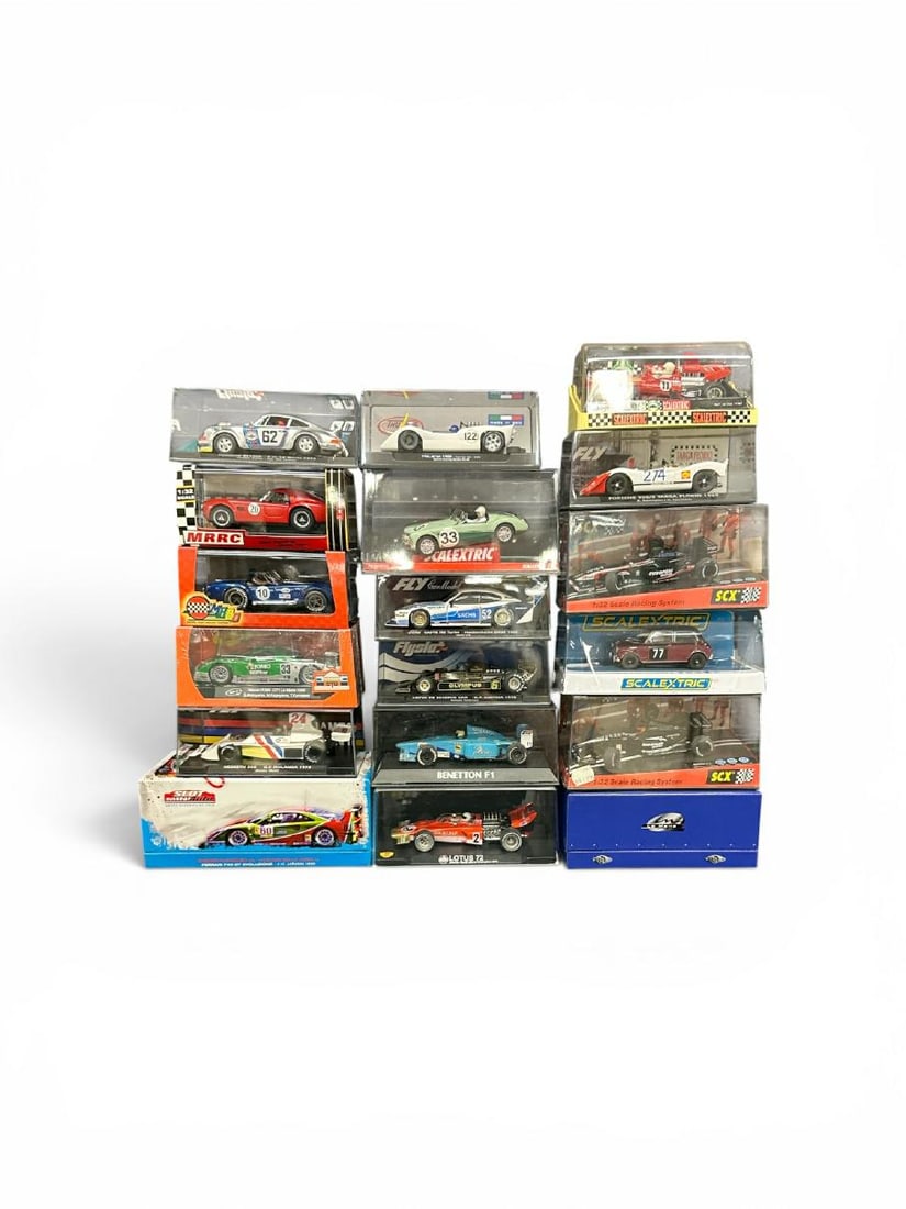 (18) slot cars in original cases and boxes, as pictured. This is PART III of the New England estate: (18) slot cars in original cases and boxes, as pictured. This is PART III of the New England estate slot car collection we are selling, just as we received them, unused, and overall fine condition?...