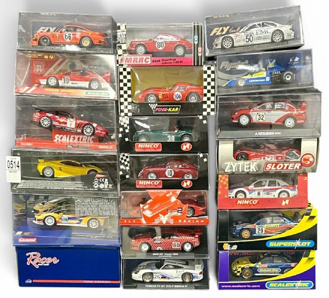 ( 20 ) slot cars in original cases, unused, fine condition?.This is PART III of the New England: ( 20 ) slot cars in original cases, unused, fine condition?.This is PART III of the New England estate slot car collection we are selling, just as we received them, unused, and overall fine condition?