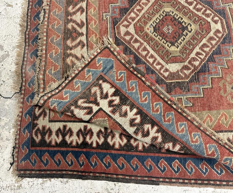 Handmade older wool oriental rug, from fine home in Hudson Valley, nice overall condition, measures: Handmade older wool oriental rug, from fine home in Hudson Valley, nice overall condition, measures 75" x 54". Just how we found it?.