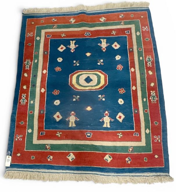 Handmade wool rug with figures and nice design and color, nice overall condition, from fine home in (1 of 2)