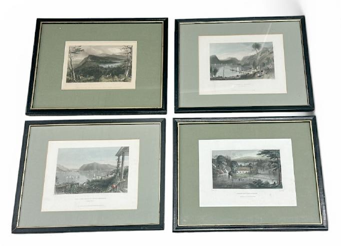 (4) Hudson Valley older framed prints including (3) Bartlett's & (1) G. Wall, all in simple black (1 of 4)