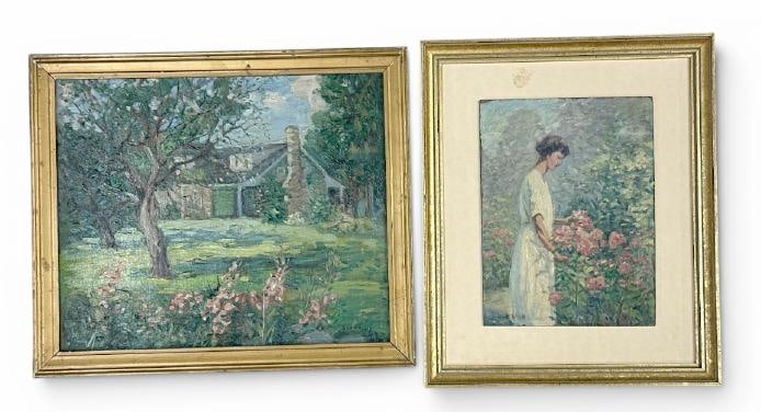 Louise Mary Wahl Kamp (1867-1959) (2) small o/b landscapes, from fine home in Saugerties, New York (1 of 3)