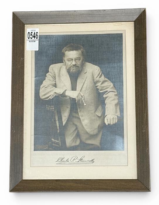 Charles Proteus Steinmetz signed (?) period photograph of him, from estate in Schenectady, N.Y.: Charles Proteus Steinmetz signed (?) period photograph of him, from estate in Schenectady, N.Y. area, on a linen like paper, nice overall condition, image measures 11" x 7.5", the frame measures 15" x