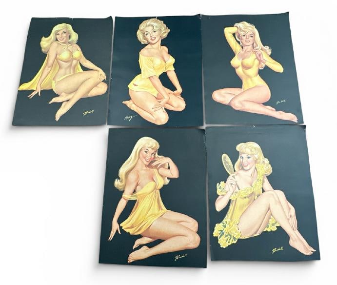 (5) vintage pin up girl posters, including (1) by Ben-Hur Baz & (4) by Bill Randall?..nice found (1 of 1)