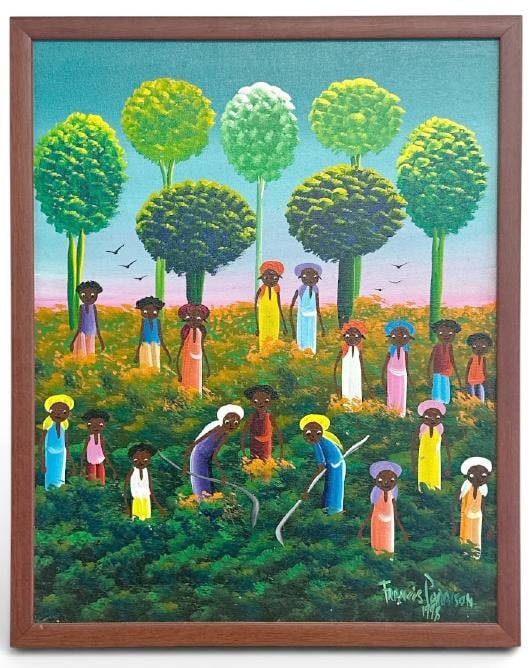 Francis Paraison (20th century ) o/c people working in the fields, signed and dated lower right, in (1 of 2)