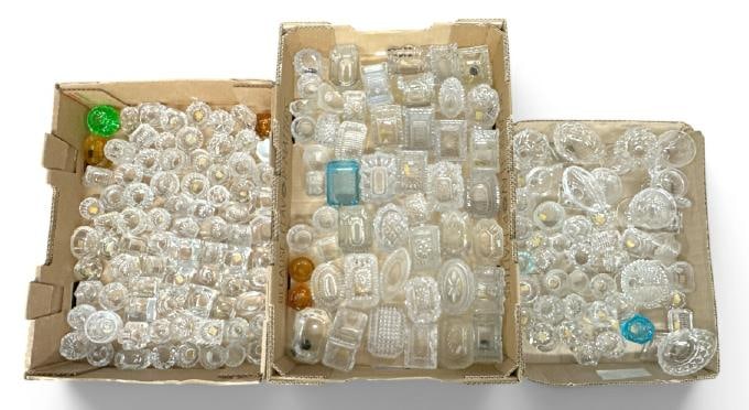 A few hundred plus vintage salts, from estate in upstate, N.Y. Many with inventory numbers on bases, (1 of 6)