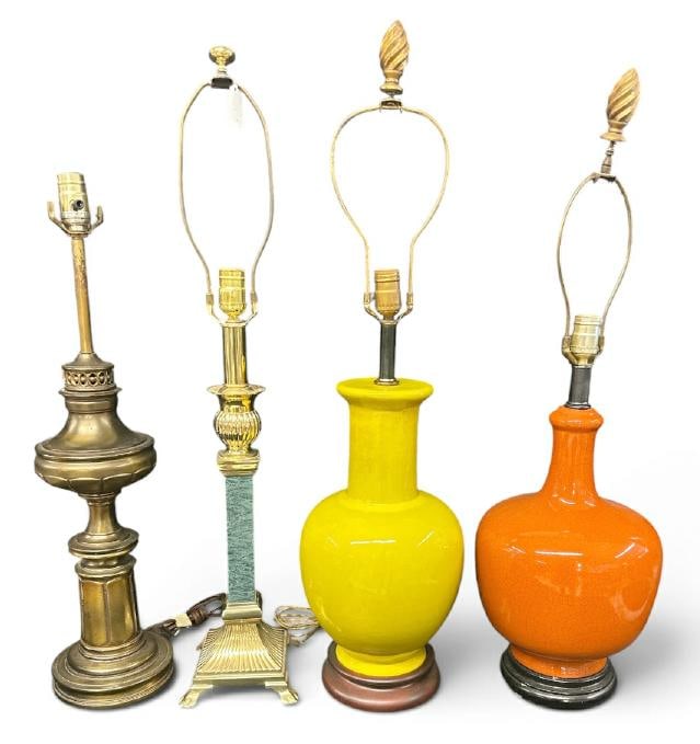 (4) table lamps from estate in Westchester, N.Y. Nice overall estate condition, orange ceramic, (1 of 1)