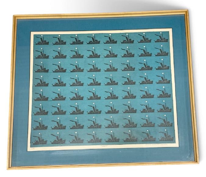 Sergio Gonzalez-Tornero (born 1927) signed limited edition screen print titled ( TUGBOAT ), numbered: Sergio Gonzalez-Tornero (born 1927) signed limited edition screen print titled ( TUGBOAT ), numbered 71 of 100, in very nice estate condition. The print measures 20" x 25", the frame emasures 26.6" x 