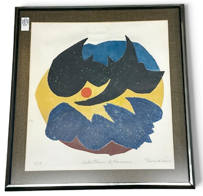 Michael Ponce de Leon ( b 1922 ) signed abstract limited edition print titled ( ABDUCTION OF THE: Michael Ponce de Leon ( b 1922 ) signed abstract limited edition print titled ( ABDUCTION OF THE MOON ), numbered 5 of 15?..in nice overall condition, from Hudson Valley collection we are selling. Ima