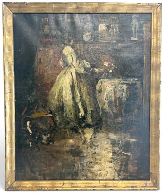 Hans Borchard ( b 1865 ) impressionist o/c interior with Woman in long dress, signed lower left (1 of 3)