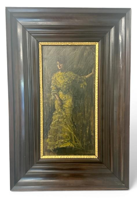 Albert Von Keller (1844-1922 ) wonderful o/wood panel portrait of Woman in long dress, signed lower: Albert Von Keller (1844-1922 ) wonderful o/wood panel portrait of Woman in long dress, signed lower right, in fabulous European frame, very nice estate condition, from fine family's estate collection.