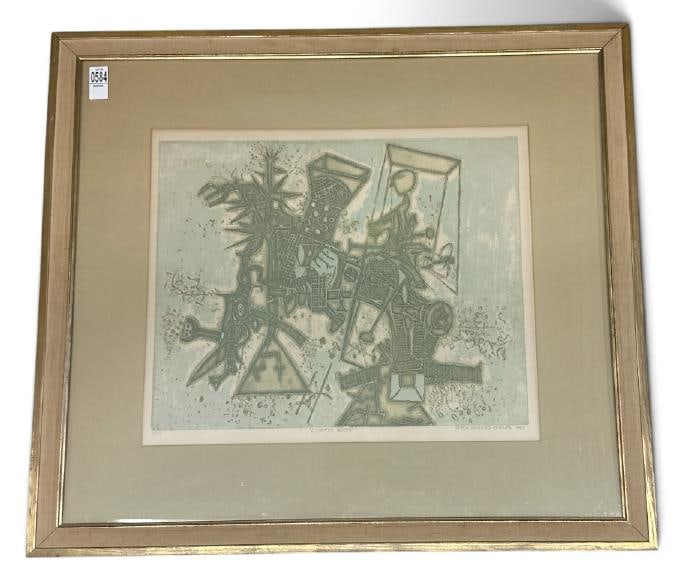 Sergio Gonzalez-Tornero (born 1927) signed color etching and aquatint titled ( L'APPAREIL CELESTE ) (1 of 5)