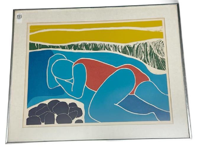 Judy Targan (20th c ) color screenprint of reclining figure titled ( SUNBATHER II ) numbered 5 of 30: Judy Targan (20th c ) color screenprint of reclining figure titled ( SUNBATHER II ) numbered 5 of 30 printed, signed lower right. In very nice estate condition. From Hudson Valley collection we are se